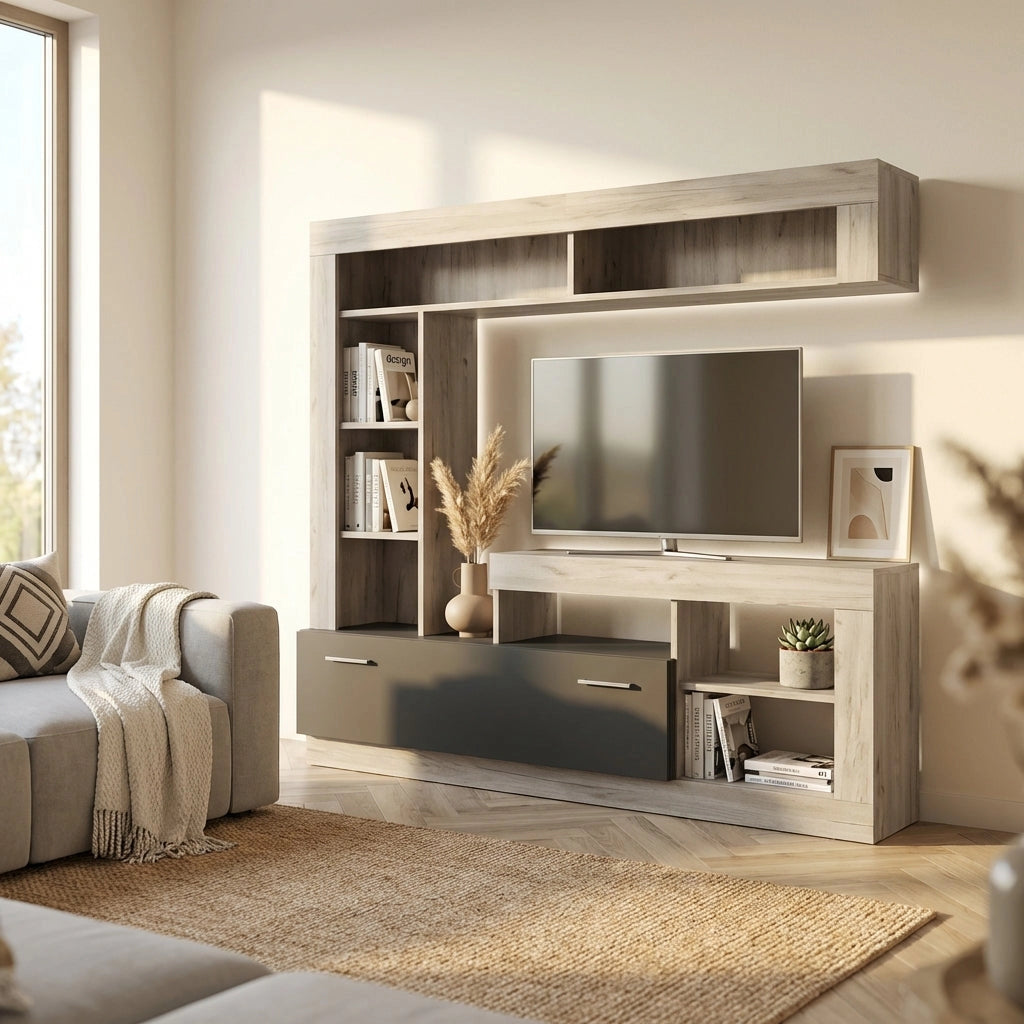 Parete Attrezzata per Soggiorno in Legno Composito cm 185x40x170 - GABE