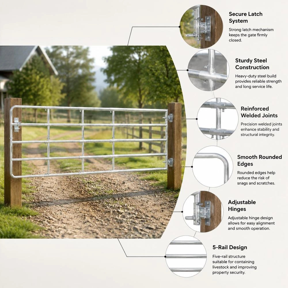 5-pipe Pasture Gate Steel (150-400)x90 Cm Silver