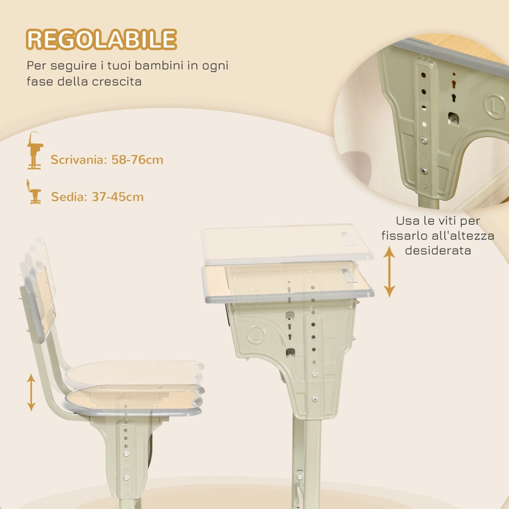 Scrivania per Bambini con Altezza Regolabile e Sedia ¨C zephmum ¨C Legno, Acciaio, MDF, 90x50x75 cm
