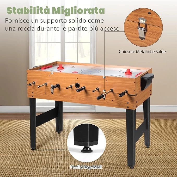 3 in 1 Tavolo da Gioco Multifunzionale, Tavolo da Biliardino con Calcetto Biliardo Hockey Scorrevole, Maniglia in Gomma, Struttura Stabile, per Casa Sala Giochi, 122x58x83 cm