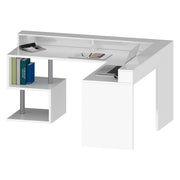 Scrivania Auletta, Scrittoio angolare con ripiani portaoggetti, Scrivania ufficio multiuso con sopralzo, 180x60h93 cm, Bianco