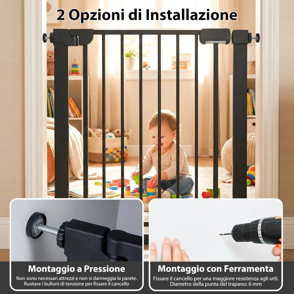 Cancelletto di Sicurezza per Bambini, con Sistema di Chiusura Automatica, Recinto Sicurezza Neonati Animali Domestici, per Porte 75-82 cm (Nero)