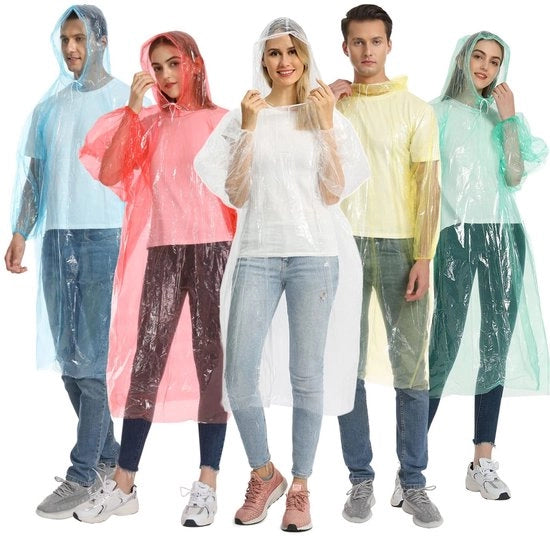 Impermeabile Poncho Reutilizzabile - Acqua Resistente - Leggero - Con Cappuccio - Corda Regolabile - Ideale per Attività All'aperto - Impermeabile