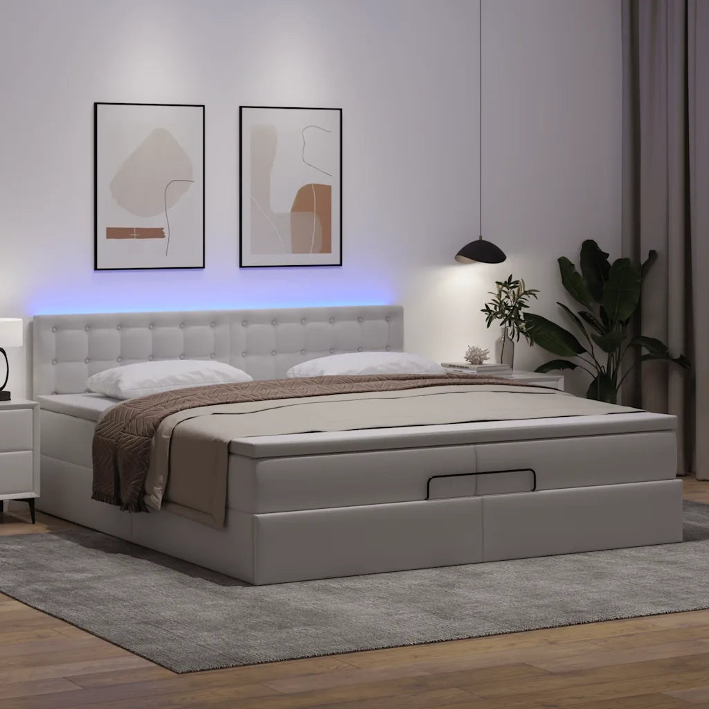 Struttura Letto Pouf con Materasso 200x200 cm Similpelle 3312173