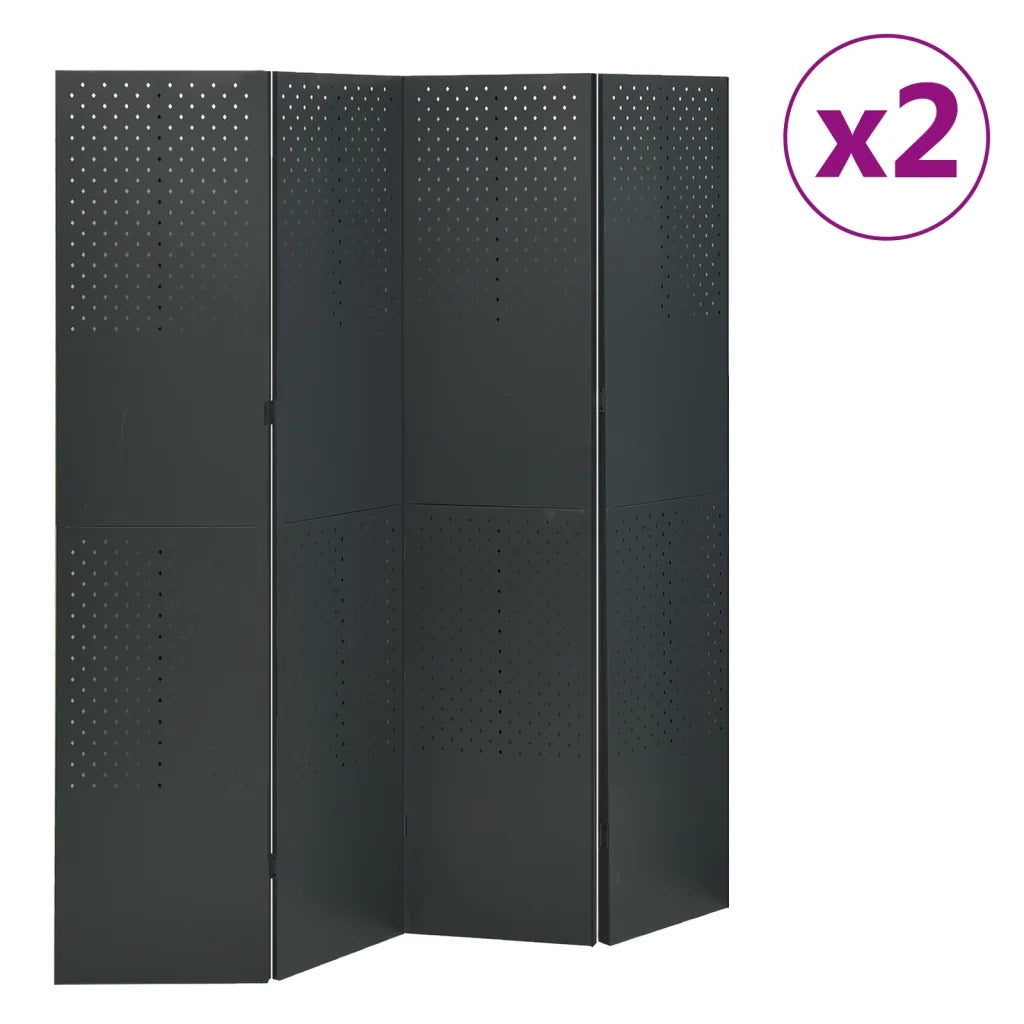 Paravento a 4 Pannelli 2 pz Antracite 160x180 cm in Acciaio cod mxl 69519