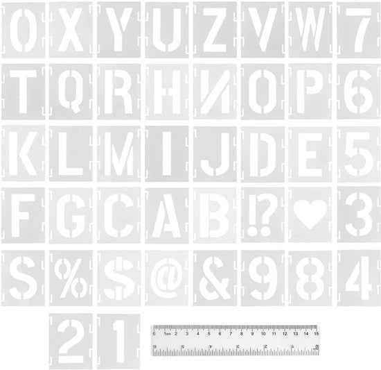 Set di stencil riciclabili 42 pezzi - Linea trasparente - Materiale PET duraturo - Disegno a incastro - Adatto per la pittura