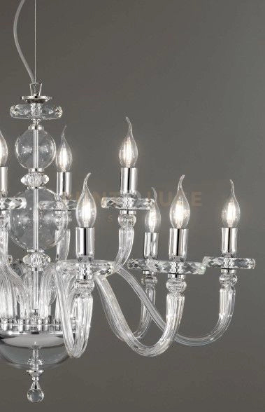 LAMPADARIO BACH 8 LUCI CRISTALLO E FINITURA CROMO ATTACCO E14