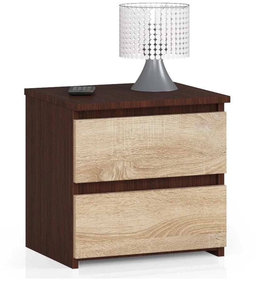 Comodino AKORD CL2 Wengé 40 cm 2 cassetti inserto frontale Sonoma Quercia 40x35x40 cm