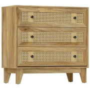 Cassettiera 3 Cassetti in Rattan Intrecciato, 80 x 35 x 76 cm, Legno naturale