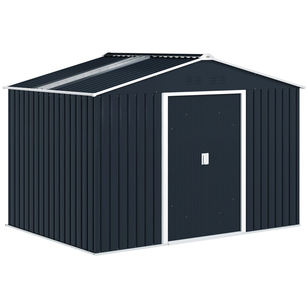 Casetta Box da Giardino Porta Attrezzi 277x195x192 cm con 2 Porte Scorrevoli Grigio Scuro