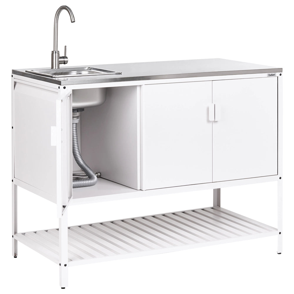 Armadietto da giardino in acciaio a 3 ante con piano in acciaio inox bianco giardino cucina esterno