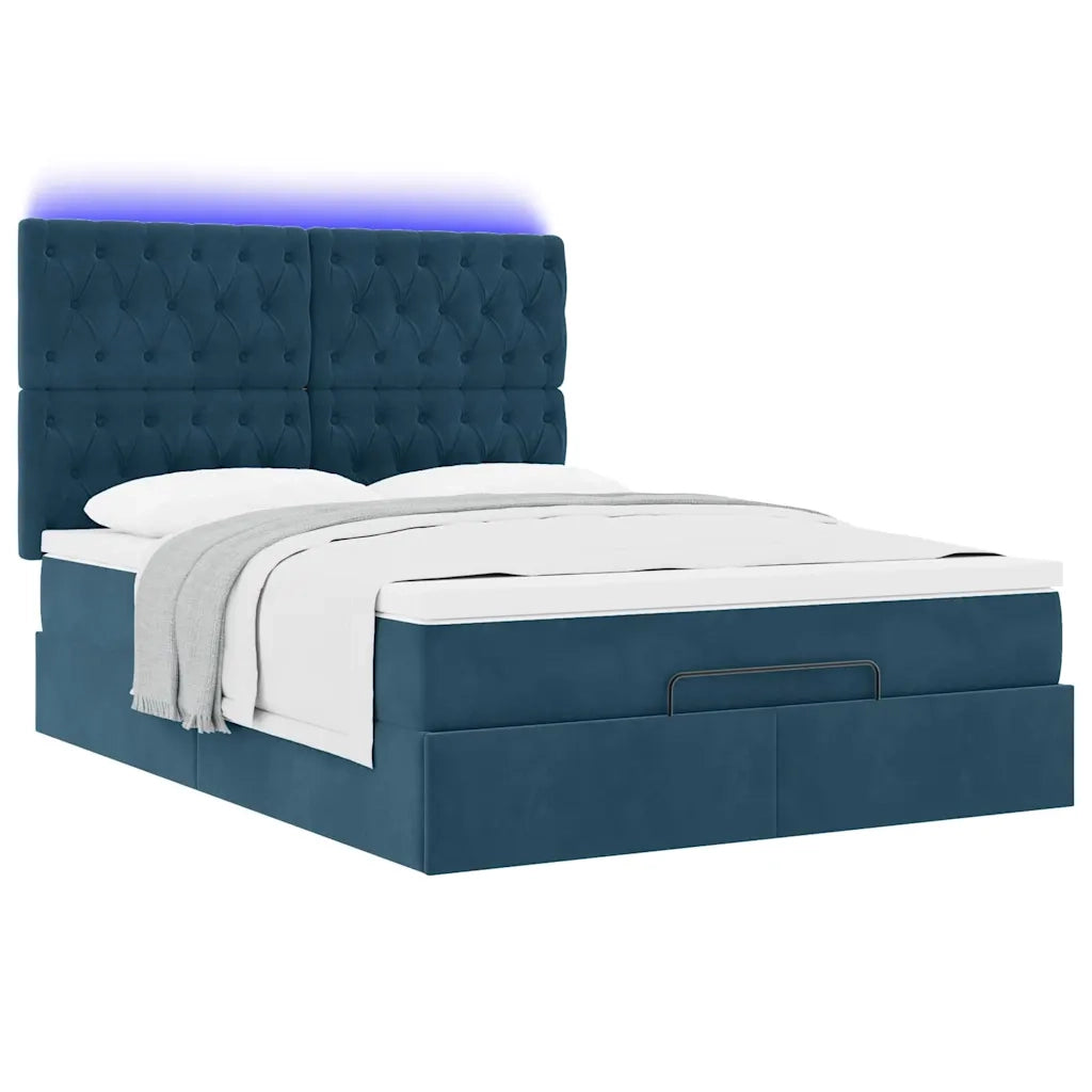 Struttura Letto Pouf con Materassi Blu 140x200cm in Velluto 3314400