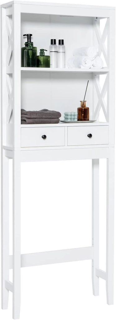 Scaffale per WC, in legno, per lavatrice, salvaspazio, sottile, 2 cassetti e 2 ripiani, colore: bianco