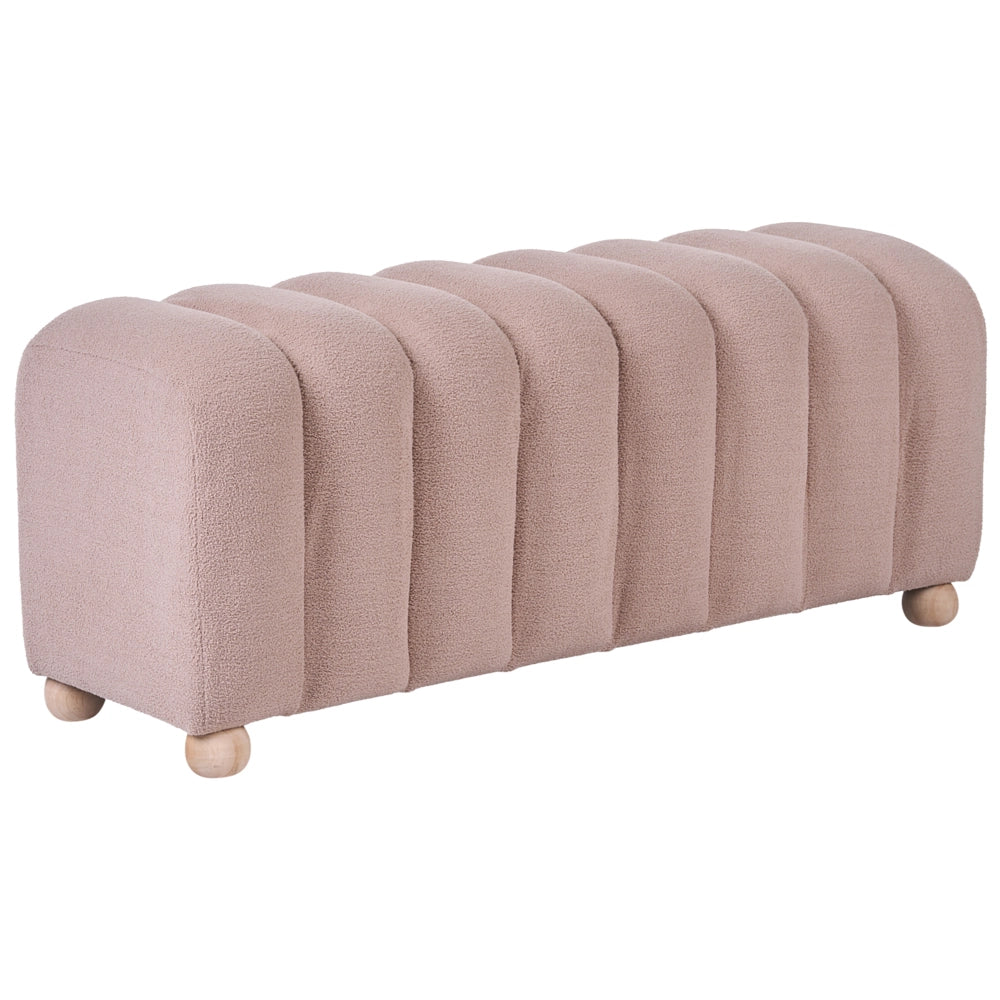 Pouf a coste con rivestimento in bouclé gambe in legno beige design moderno, accessori per il soggiorno