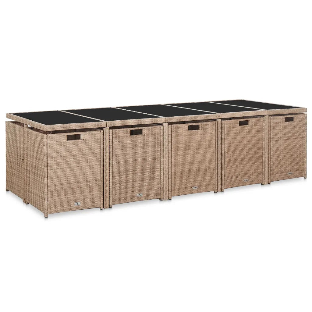 Set da Pranzo da Giardino 15 pz con Cuscini in Polyrattan Beige