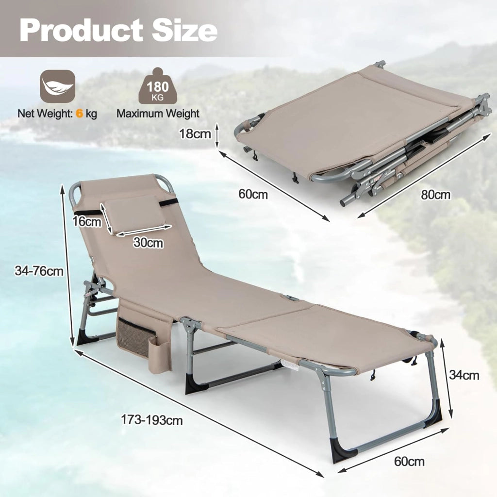 Set da 2 Sedie a Sdraio Pieghevoli, Lettino Prendisole Con Fori per Viso e Braccia, Cuscino,194 x 60 x 36 cm，per Terrazzo Piscina Giardino，Portata 180 kg，4 Colori