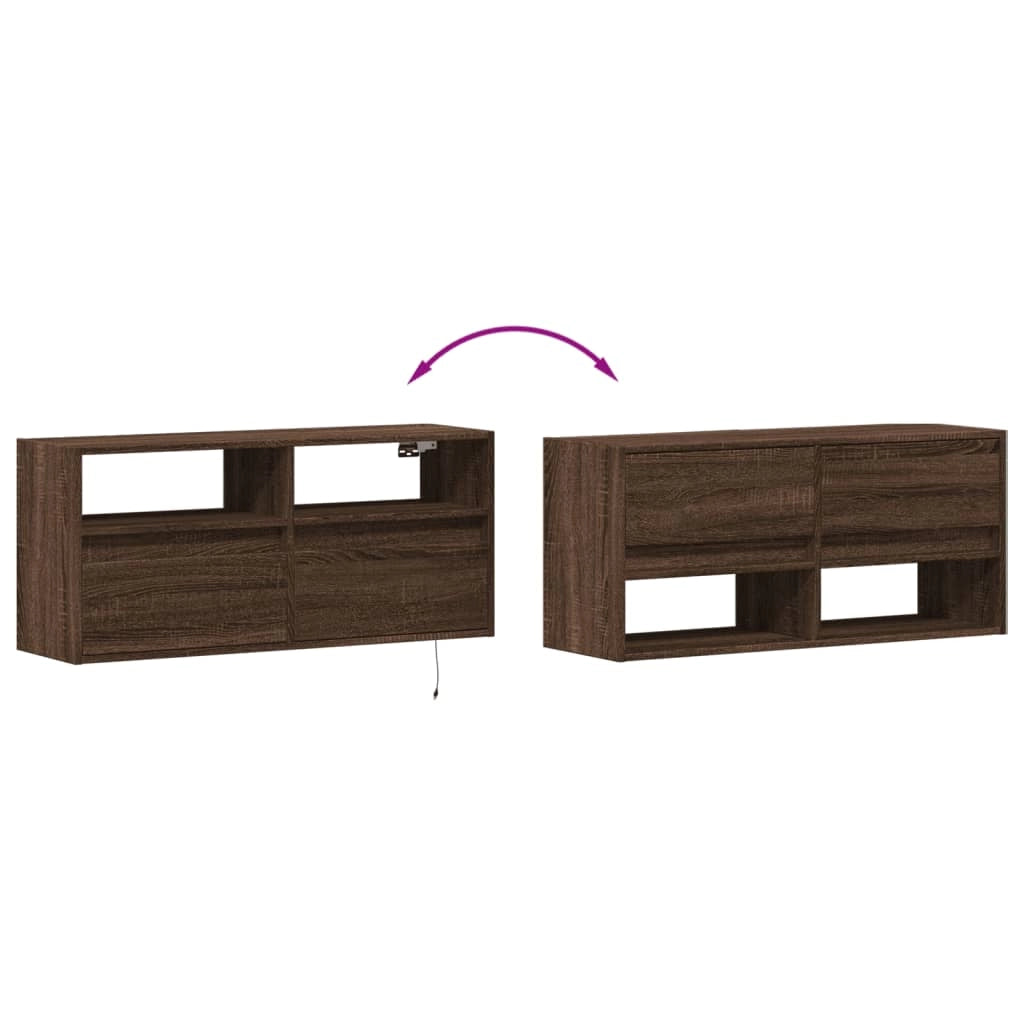 Mobile TV multimediale scaffale TV credenza mobile TV sala da pranzo soggiorno camera da letto mobile da parete con luci LED rovere 100 x 31 x 45 cm marrone 02_0027936