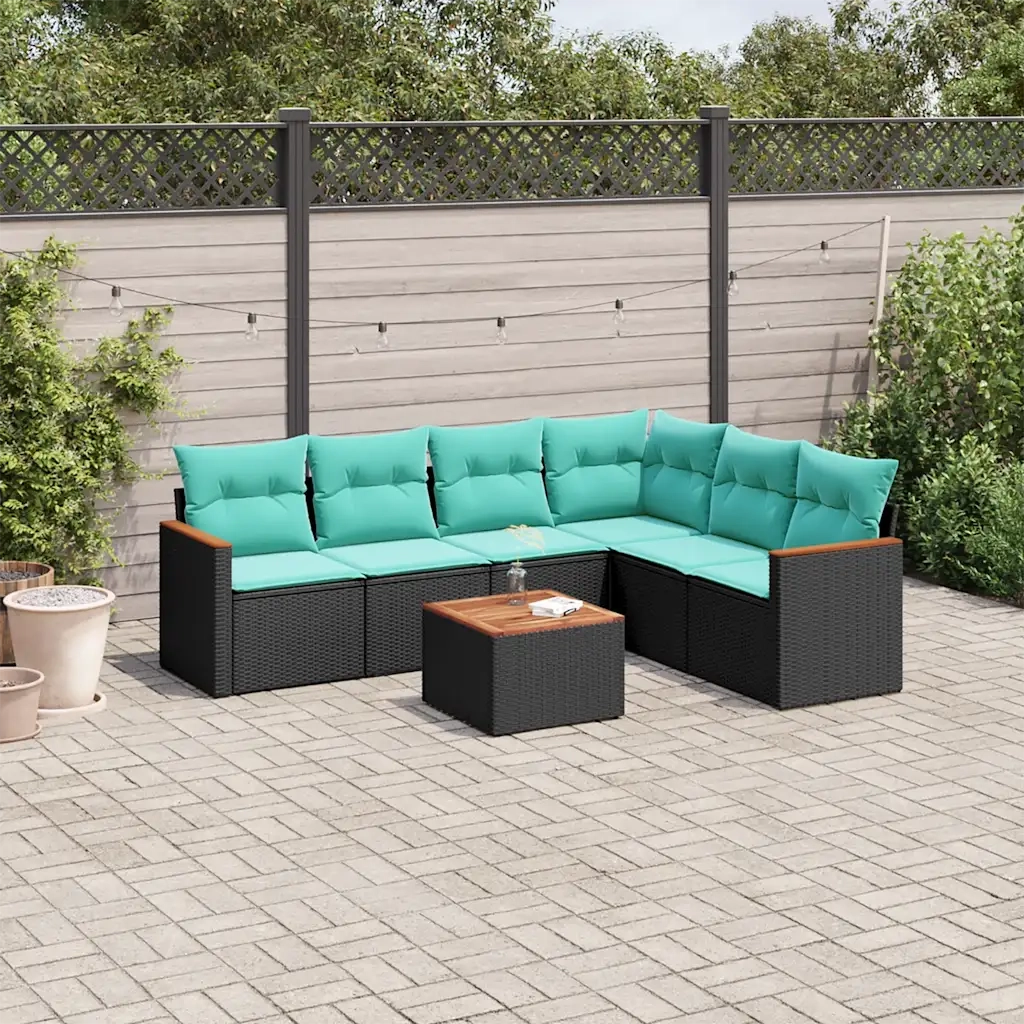 Set Divani da Giardino 7 pz con Cuscini Nero in Polyrattan 3226008
