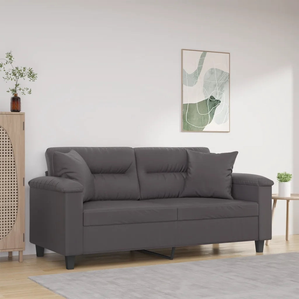 Divano a 2 Posti con Cuscini Grigio 140 cm in Similpelle 3200990