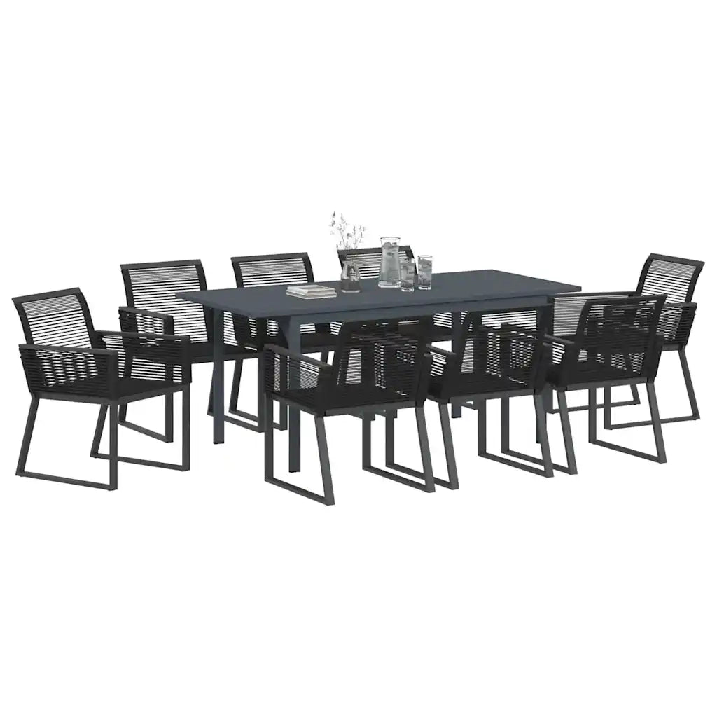 Set da Pranzo per Giardino 9 pcs Nero polyrattan