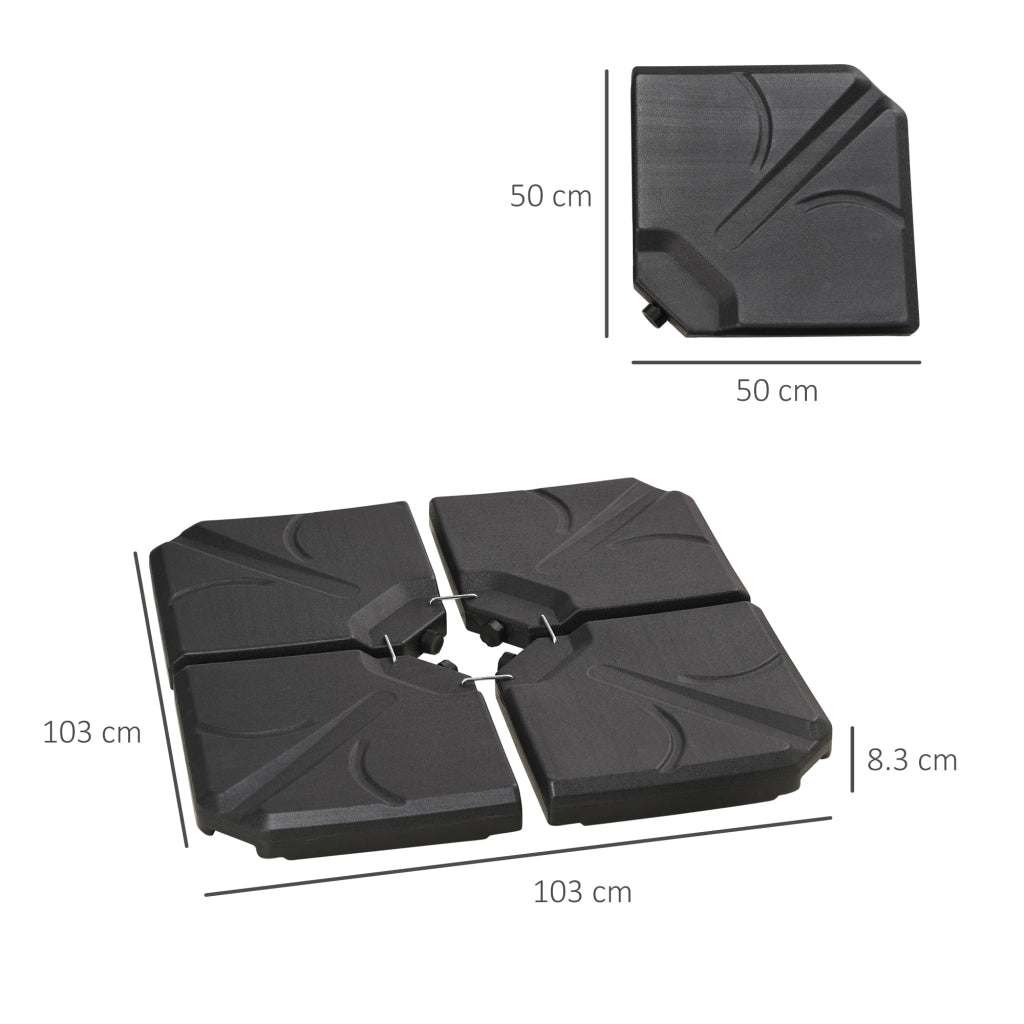 Easycomfort Base per Ombrellone in HDPE da 4 Pezzi, Riempibili con Acqua e Sabbia max 18kg, 103x103x8.3 cm, Nero