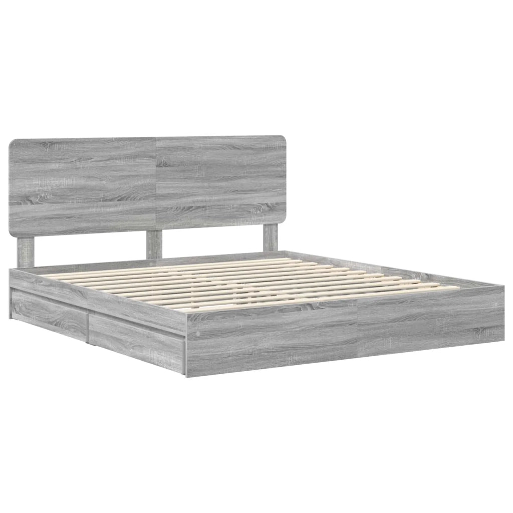 Letto con Contenitore con testiera Grigio Sonoma 200 x 200 cm 3412656