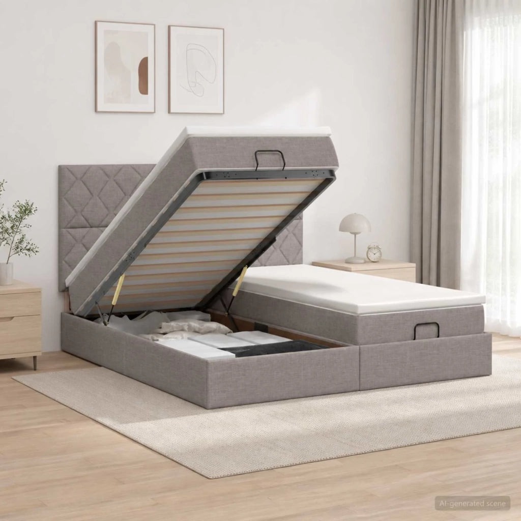 Letto ottomano con materasso con testiera 2 pz Tortora Tessuto 3457887