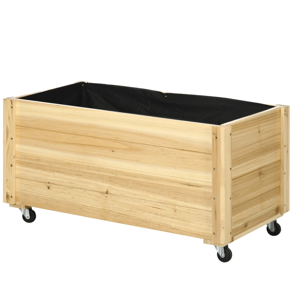 Fioriera da giardino rialzata con ruote ¨C zephmum ¨C legno di abete naturale 89x48x47 cm