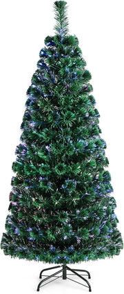 Albero di Natale Illuminato Albero di Abete Artificiale, con Fibra Ottica Cambia Colore, Verde (180cm)