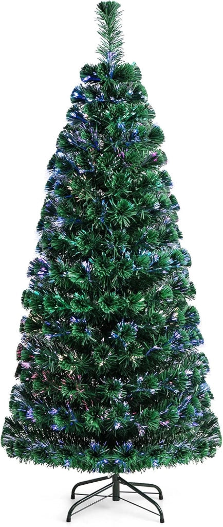 Albero di Natale Illuminato Albero di Abete Artificiale, con Fibra Ottica Cambia Colore, Verde (180cm)