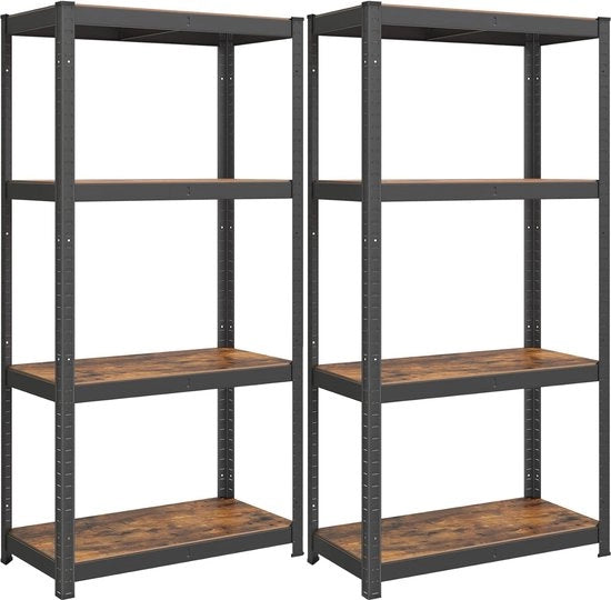 Set di 2 Librerie da Soglia con Scomparti Regolabili - 4 Scomparti, 160 cm Alto, Stile Vintage Moka