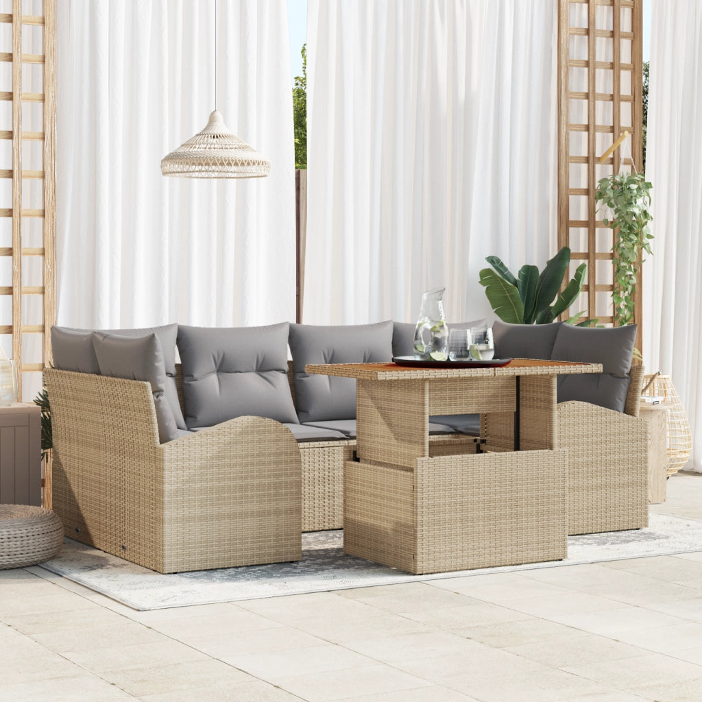 Set Divano Giardino  da 7 Pezzi con Cuscini Beige Polyrattan
