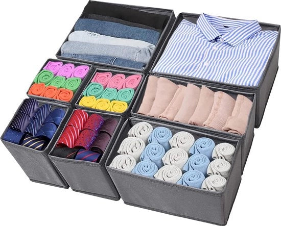 Organizzatore per capi opacchiabile, cassettino per biancheria, scatola pieghevole per capi, accessori, sciarpe, reggisen, calze, cravatte, grigio chiaro