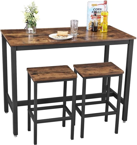 Bartafel con 2 sedute - Tavolo alto - 120 x 60 x 90 cm - Vintage marrone nero