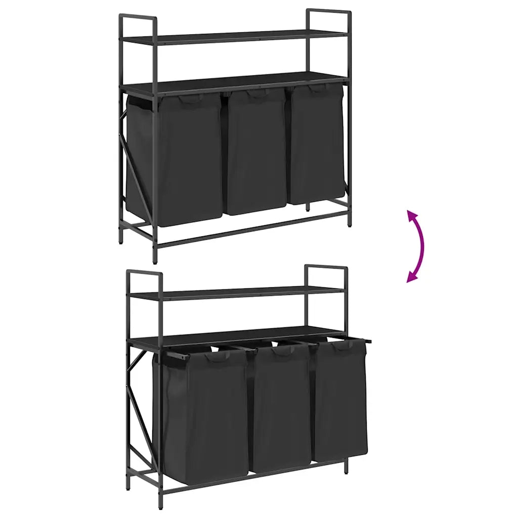 Cesto Portabiancheria 3 Scomparti con Ripiani Rovere Nero CFW6258898