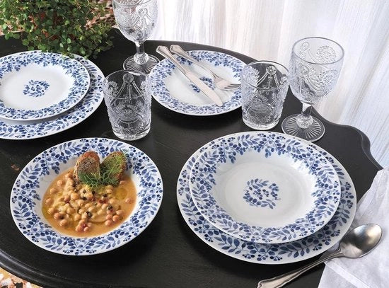 Servizio da tavola per 6 persone in porcellana blu e bianco - 18 pezzi, manufatto italiano, set da tavola per 6 persone