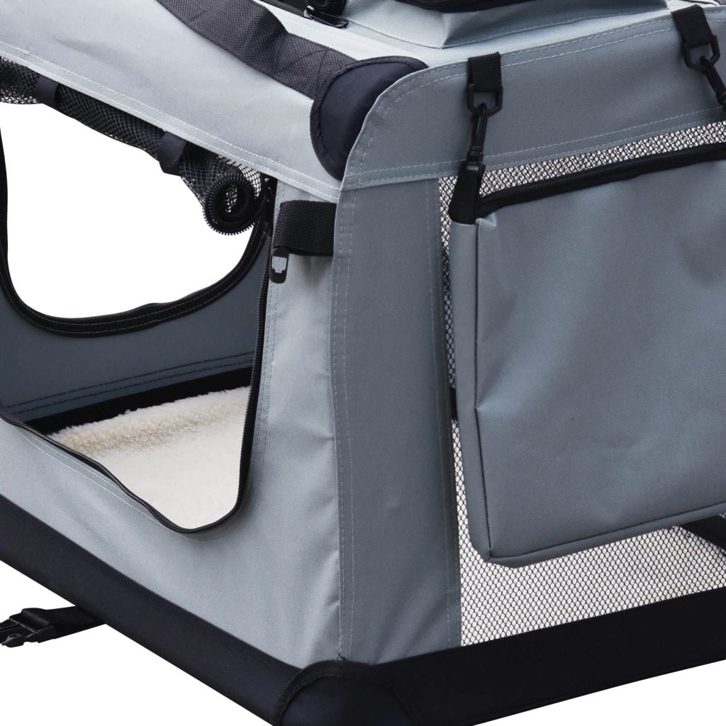 Fudajo Trasportino pieghevole grigio per animali domestici Tagl. XXL (90x60x64cm) maniglia/copertina