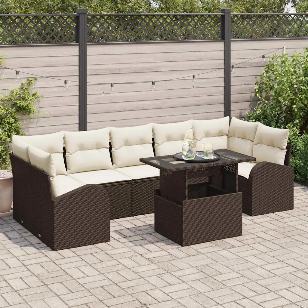Set Divano da Giardino con cuscino 8 pcs Marrone Poly Rattan 3348594