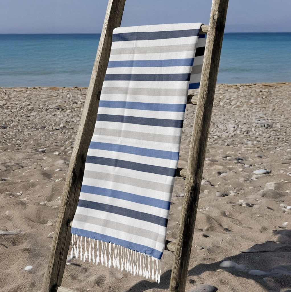 Telo Mare XXL Asciugamano Misura Grande 210x240 Cm Stuoia Coperta Spiaggia Assorbente Telo Arredo Multiuso Leggero Con Frange Sabbia Lettino Vacanze Piscina Blu