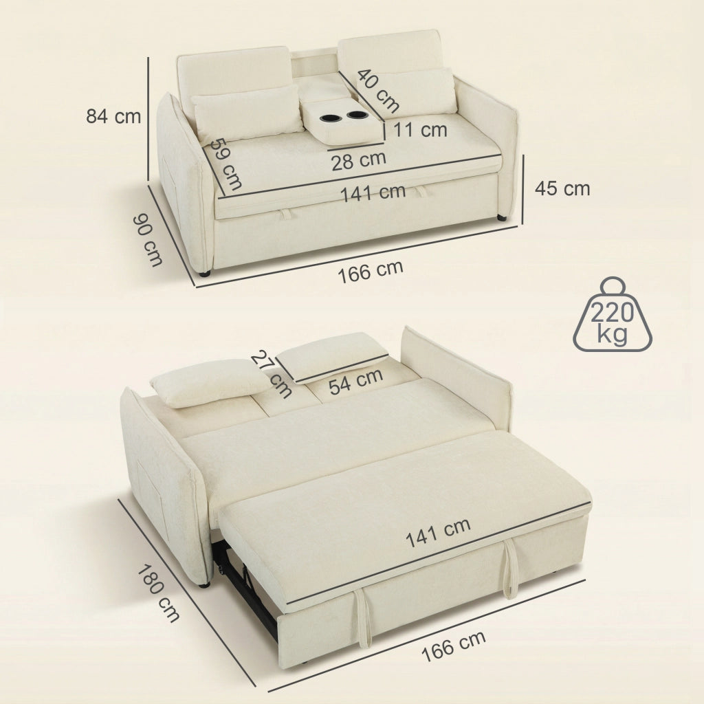 Divano Letto 2 Posti Regolabile ¨C Zephmum ¨C Ciniglia Beige