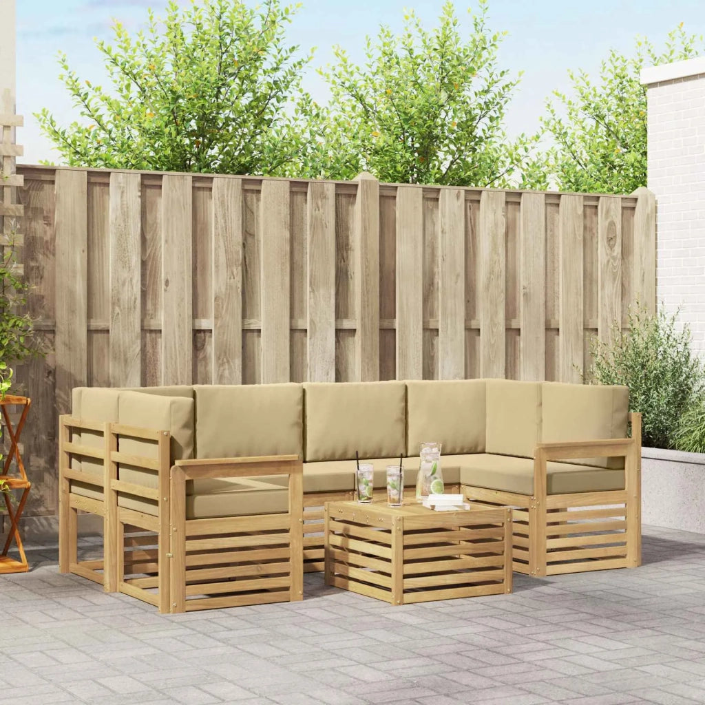 Set di divani da esterno 7 pcs Bianco e Beige Poliestere