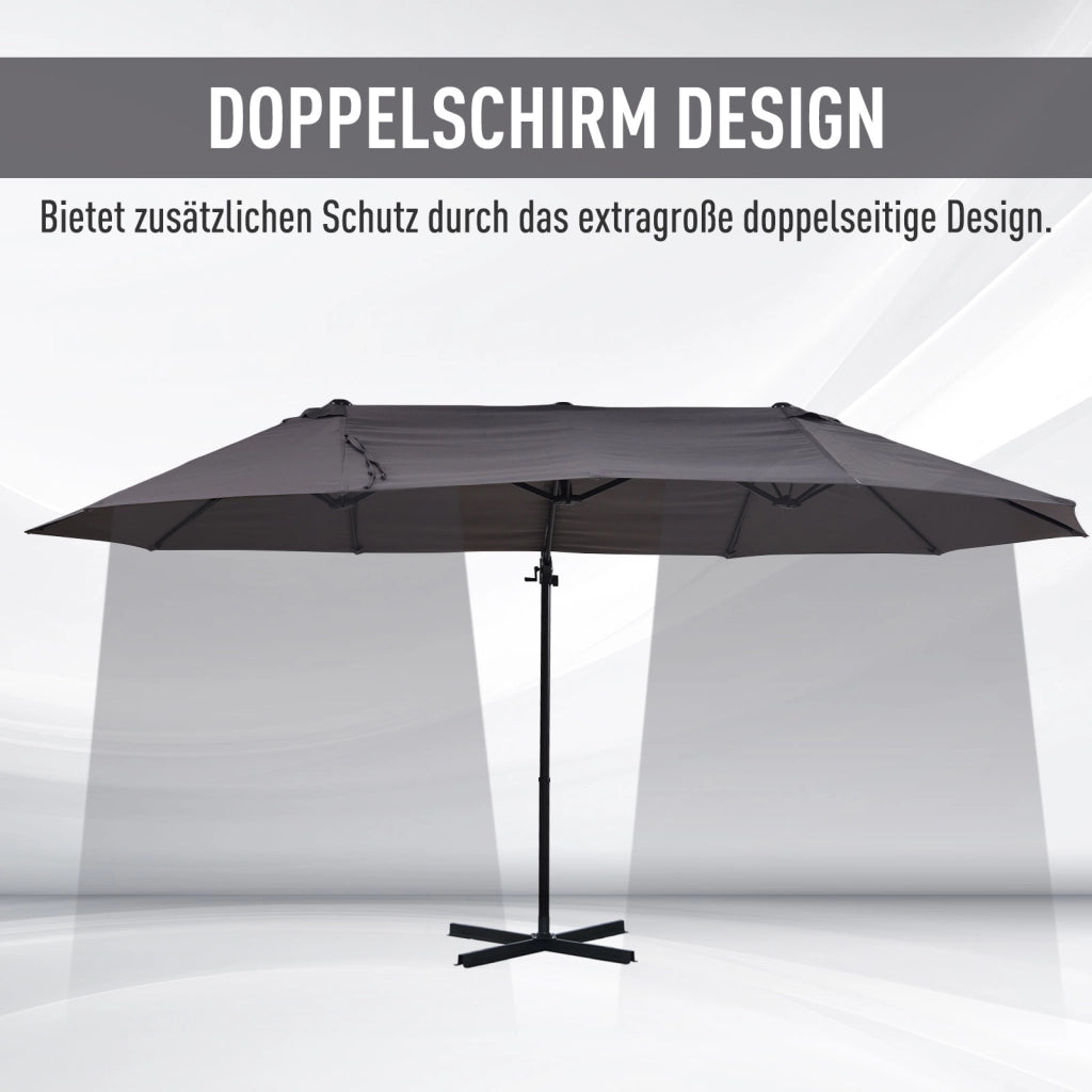 Ombrellone XXL con base a croce e manovella ¨C zephmum ¨C Grigio 270x445x260 cm