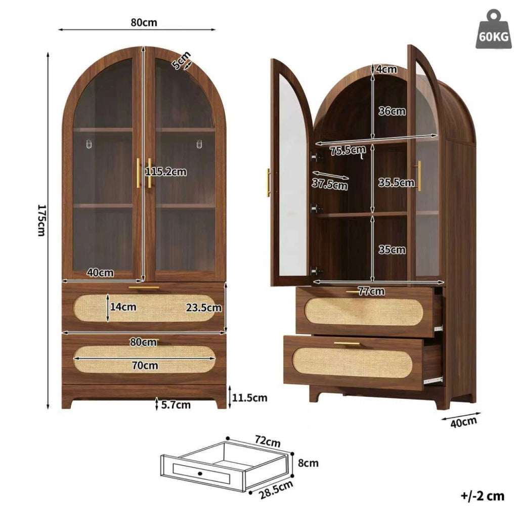 Libreria con Vetrina ad Arco e Cassetti ¨C MINIMAL ¨C Noce, 175x80x40cm