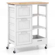 Isola cucina con ruote bloccabili piano in legno di gomma e 2 ripiani rimovibili-Carrello multiuso Bianco