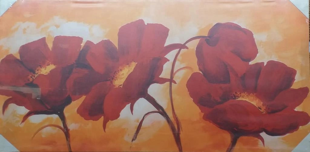 Quadro da Parete Dipinto Medio Fiori Rossi 60 x 120 cm