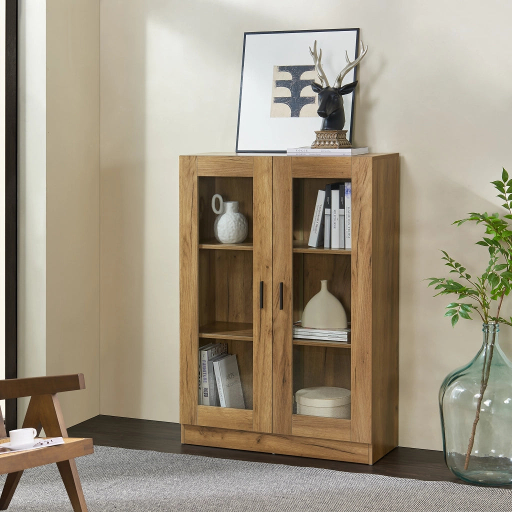 Mobile Vetrinetta Sorø Libreria a 2 Ante 115 x 80 x 31 cm Effetto Rovere [en.casa]