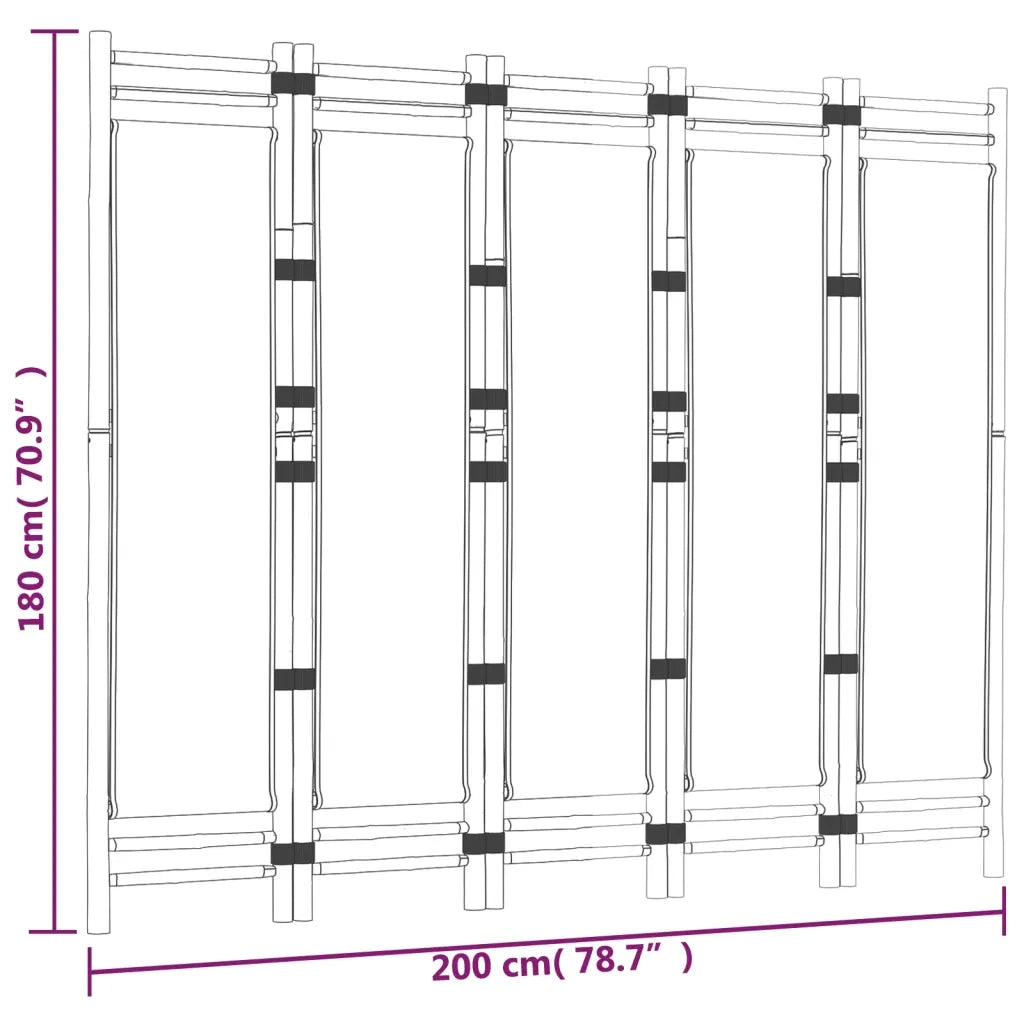 Divisorio Ambienti | Divider per stanze | Paravento 5 Pannelli Pieghevole 200 cm Bamb¨´ e Tela