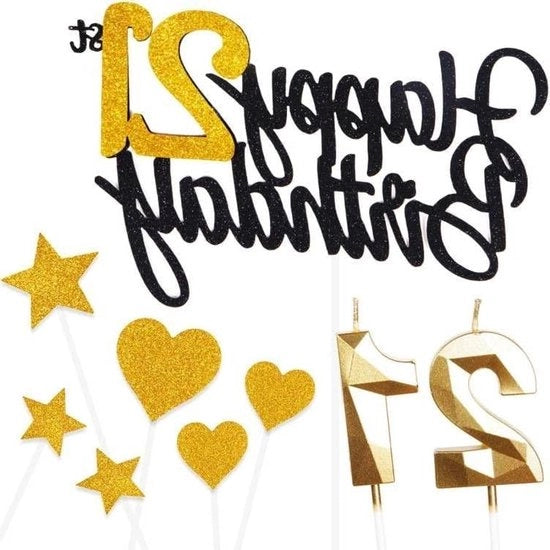 Decorazione Personalizzata per Torta di Compleanno con 21 Tappi a Candelabro e Tappi a Cuore - Set da 9