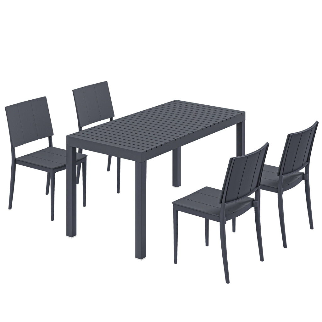 Set di mobili da giardino gruppo sedute 5 pezzi Tavolo largo con 4 sedie impilabili design a listelle per 4 persone Grigio scuro