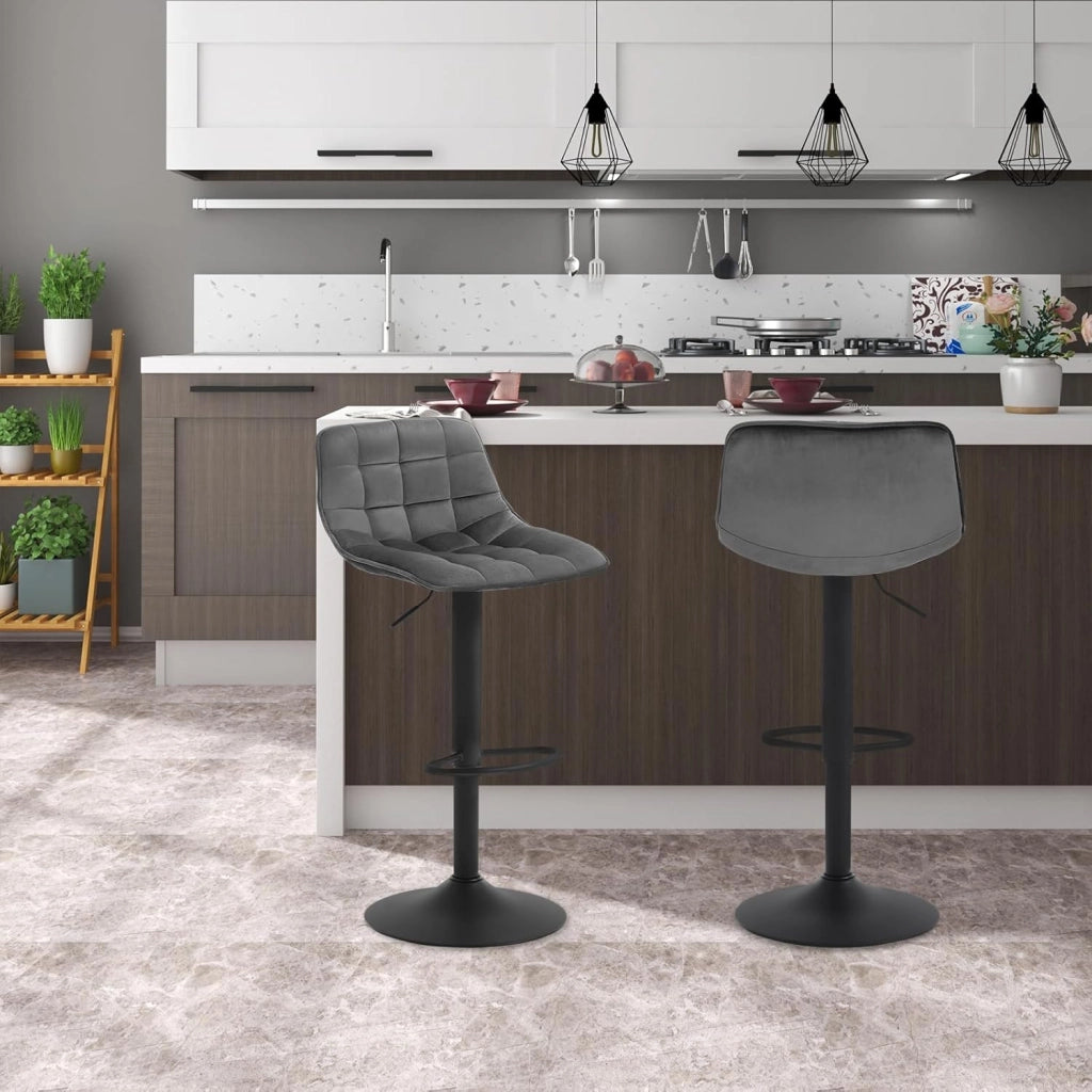 Set di 2 Sgabelli da Bar per Casa Moderni Sgabelli Cucina Girevoli con Poggiapiedi, in Velluto Grigio Scuro BH273dgr-2